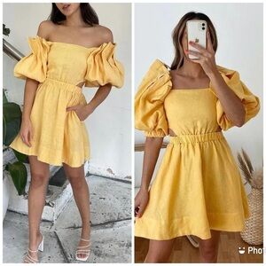 Sovere Noble Mini Dress Cut Out‎ Puff Sleeve Buttercup Yellow Sz XS